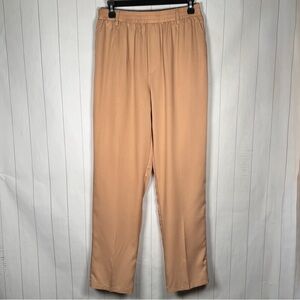 Women Neutral Tan Medium Pleated Trousers Pull On Dress Pants Career Office Work